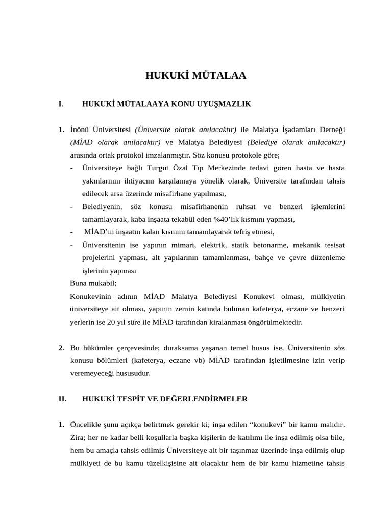Mi̇ad-İnönü Ünv - Konuk Evi̇ni̇n Ki̇ralanmasi Hk. Hukuki̇ Mütalaa | PDF