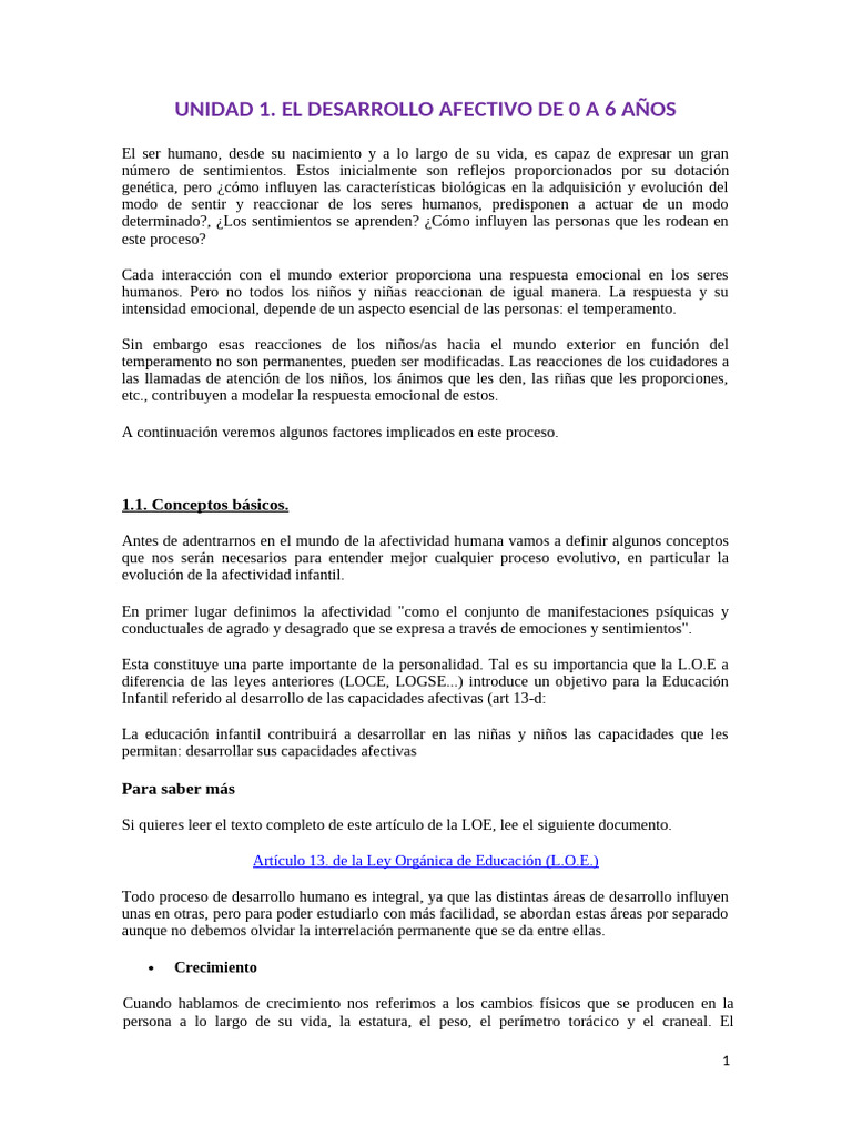 Desarrollo Afectivo Infantil 0-6 Años | PDF | Teoría de apego | Aprendizaje