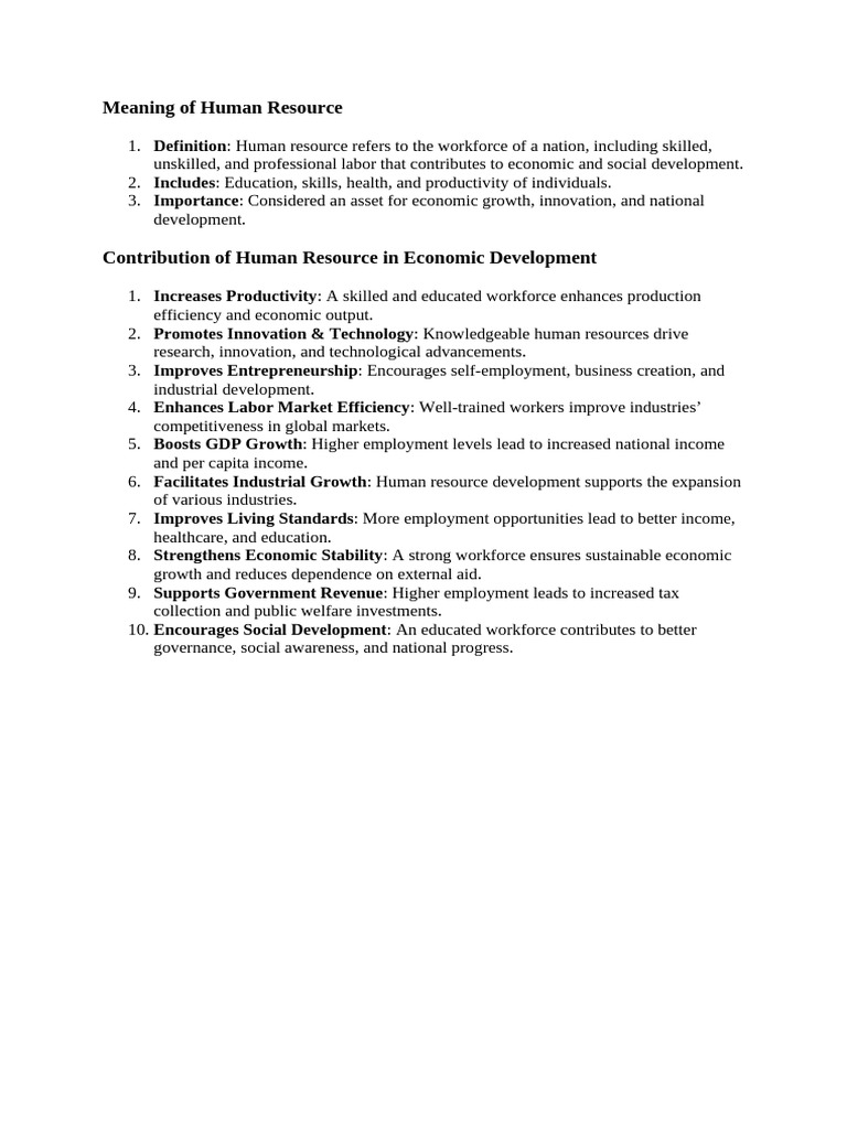 Human Resource's Role in Economic Growth | PDF