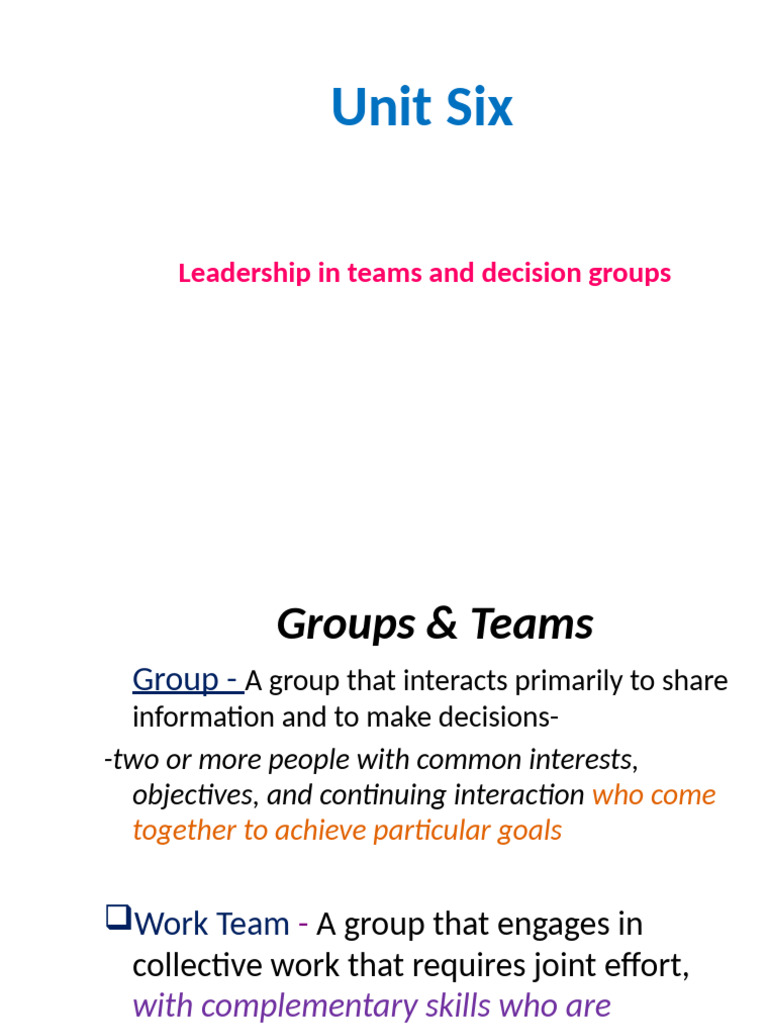 6 Unit Six - Leadership in Teams and Decision Groups | PDF | Group ...