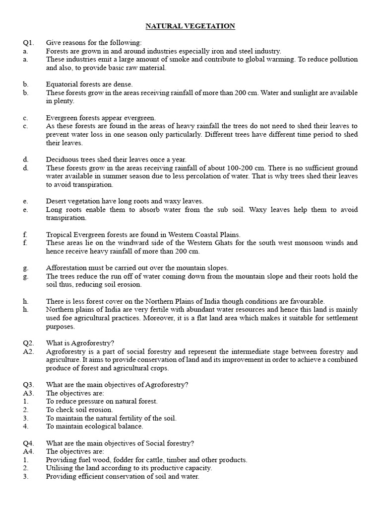 Class 10 Natural Vegetation | PDF | Forests | Trees