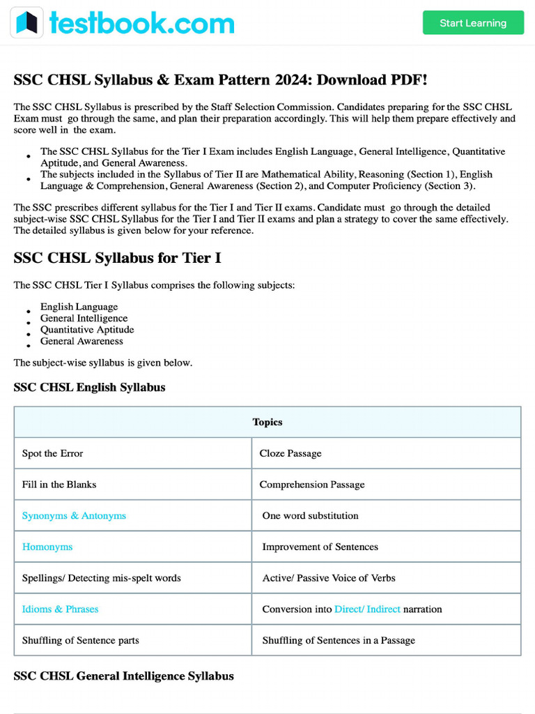 SSC CHSL Syllabus & Exam Pattern 2024 - Download PDF! | PDF
