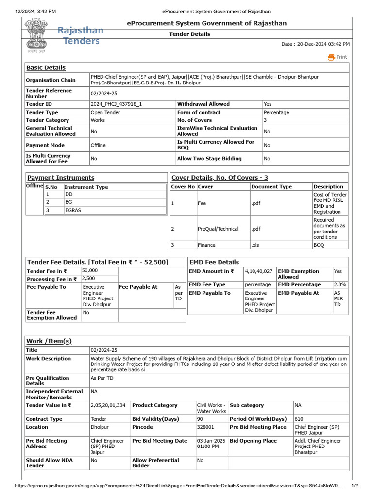 Rajasthan Water Supply Tender 2024-25 | PDF | Economies | Business