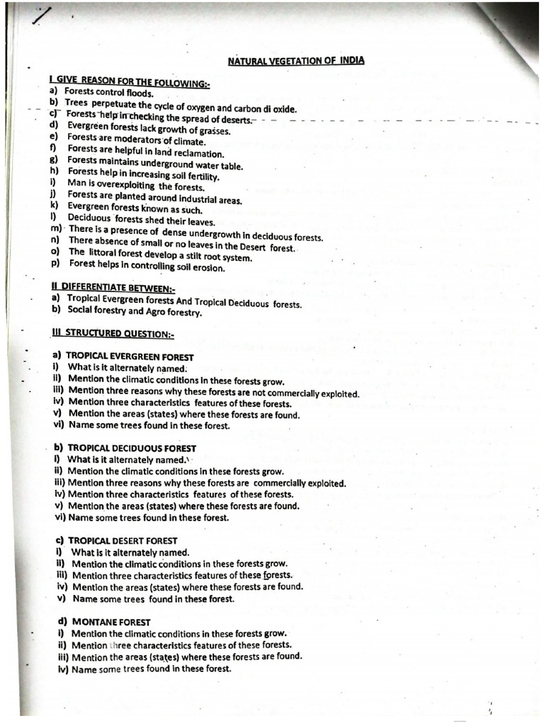 Natural Vegetation Class 10 | PDF