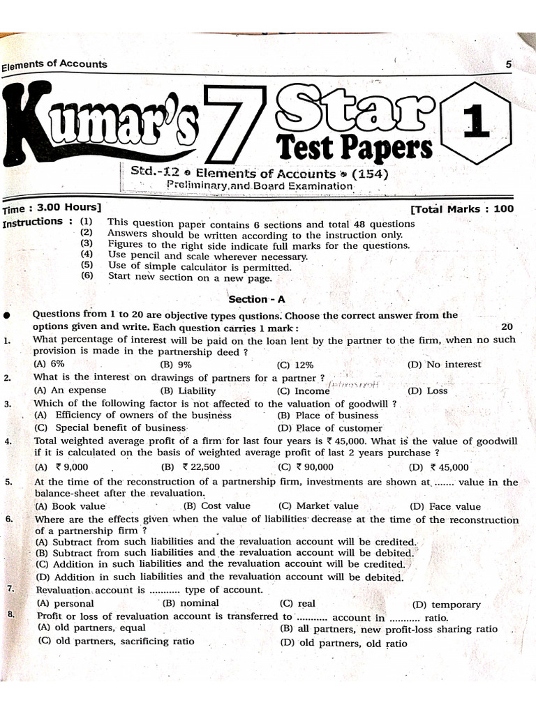 Accounts Kumar Paper 1 | PDF