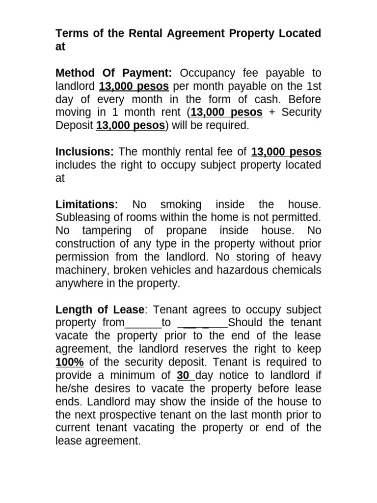 Rental Agreement Terms and Conditions | PDF