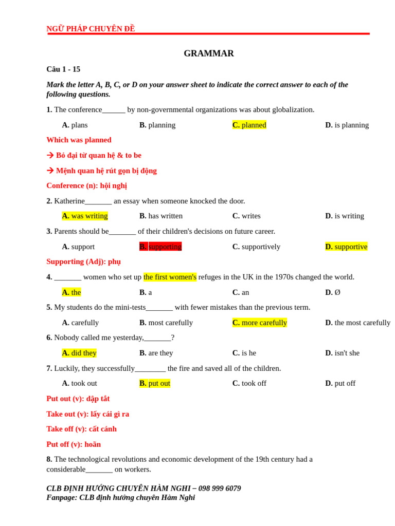 Grammar Practice Questions and Answers | PDF