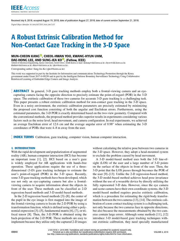 Robust Calibration for 3D Gaze Tracking | PDF | Augmented Reality ...