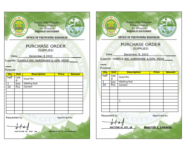Purchase Order for Welding Supplies | PDF