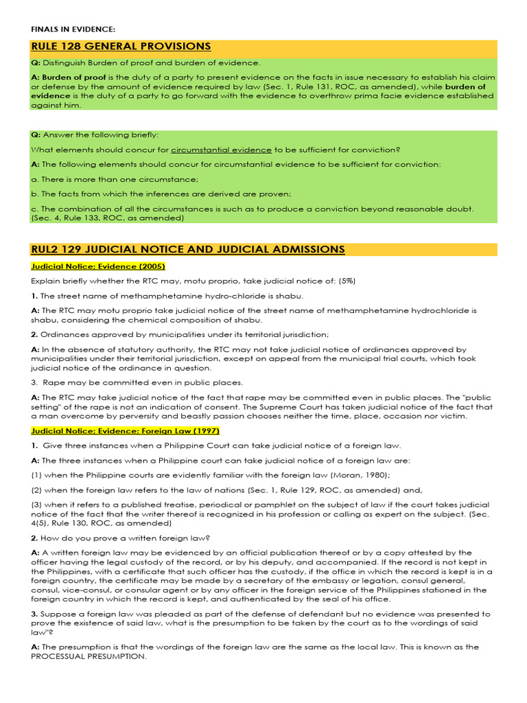 Finals in Evidence | PDF | Evidence (Law) | Witness
