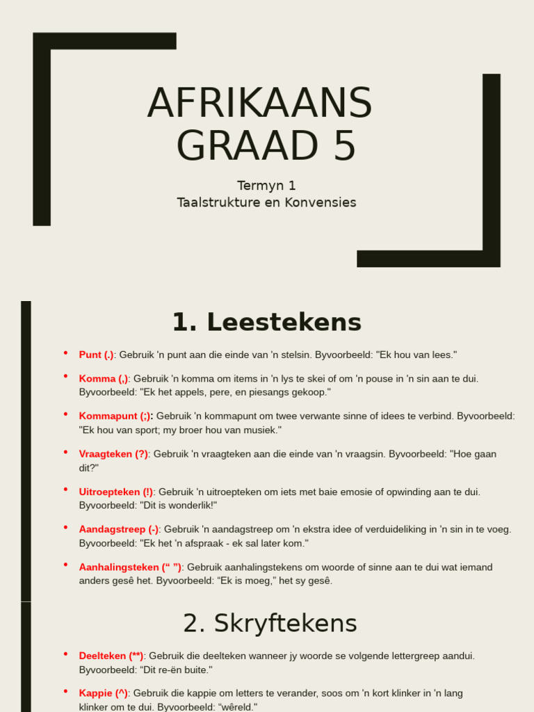 Afrikaans GR 5 Termyn 1 Taalstrukture en Konvensies | PDF