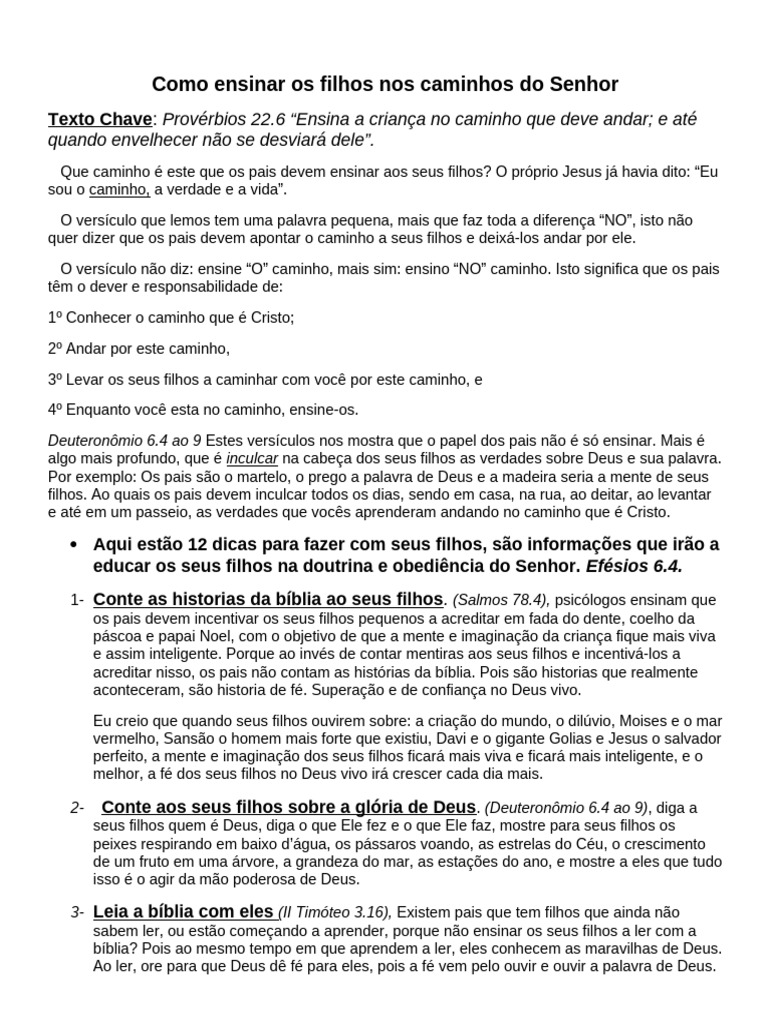 Como Ensinar Os Filhos Nos Caminhos Do Senhor | PDF | Oração | Bíblia