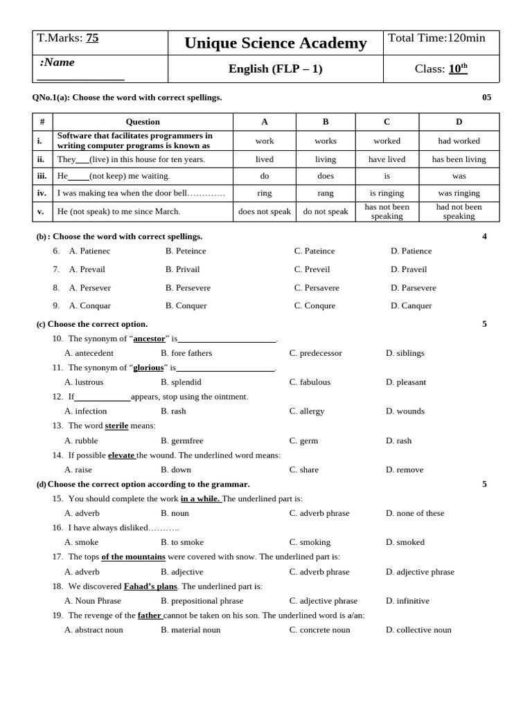 10th class general math half book test pdf