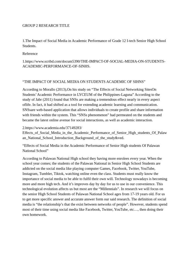 Social Media's Impact on Grade 12 Students | PDF | Artificial ...