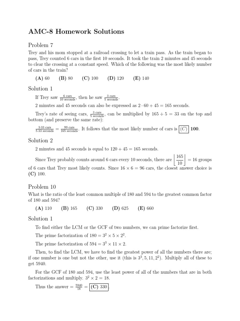 AMC-8 Math Problem Solutions | PDF | Number Theory | Elementary Mathematics