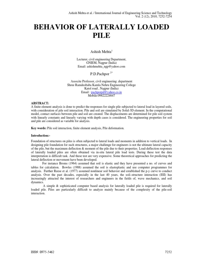 Lateral Load Behavior of Piles | PDF | Deep Foundation | Finite Element ...