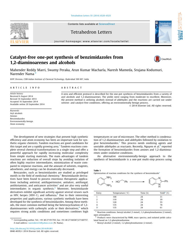 10.1016 J.tetlet.2014.09.081 Catalyst Free One Pot Synthesis of ...