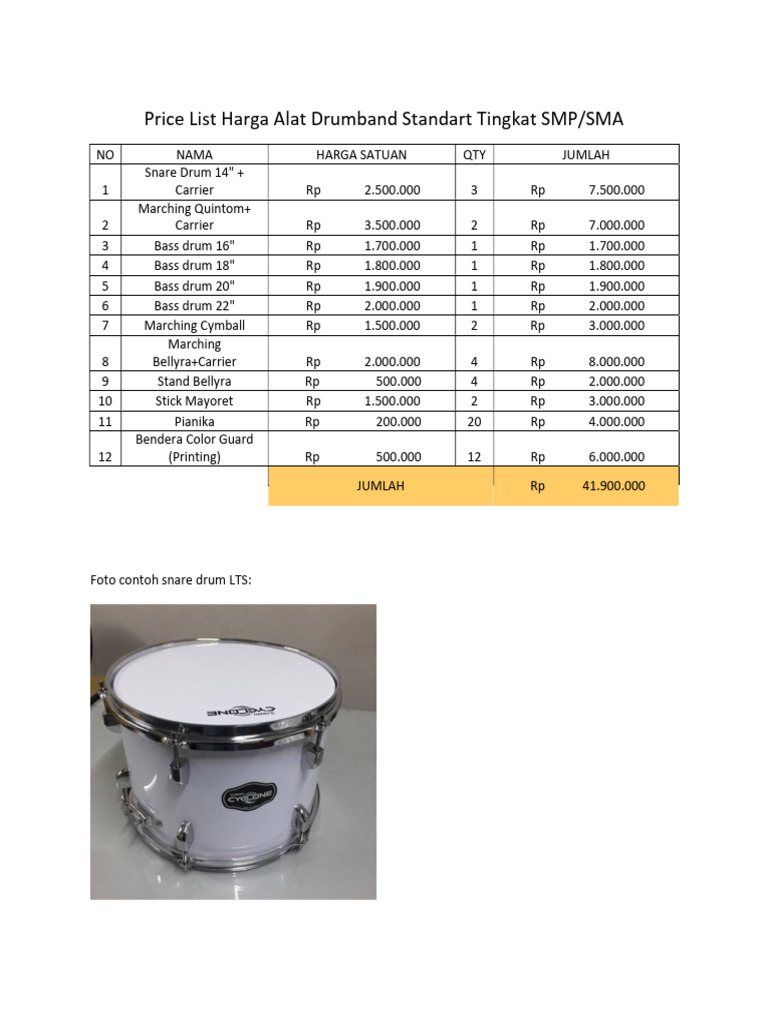 Daftar Harga Alat Drumband Nasional | PDF | Percussion Instruments ...
