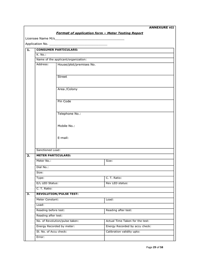Meter Testing Report Application Format | PDF