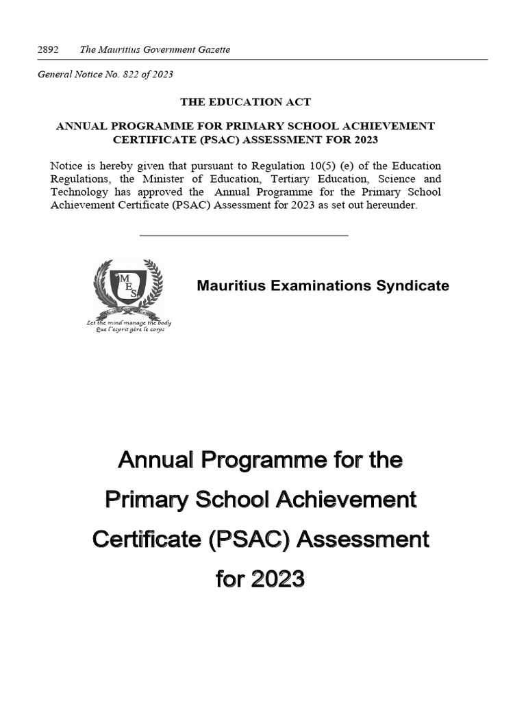 PSAC Assessment Program 2023 | PDF | Qualifications | Educational Stages