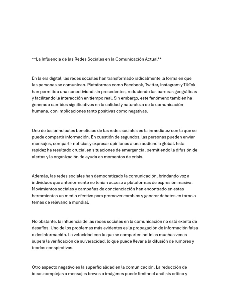 La Influencia de Las Redes Sociales en La Comunicación Actual | PDF