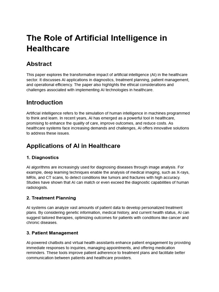 The Role of Artificial Intelligence in Healthcare | PDF | Artificial ...