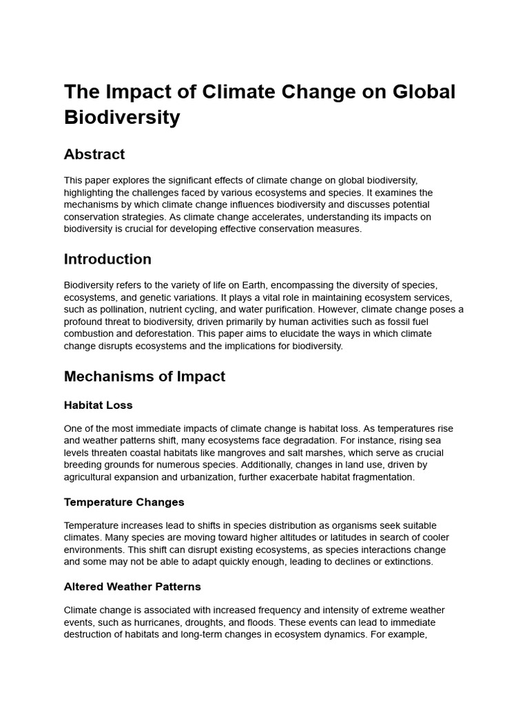 The Impact of Climate Change On Global Biodiversity | PDF | Climate ...