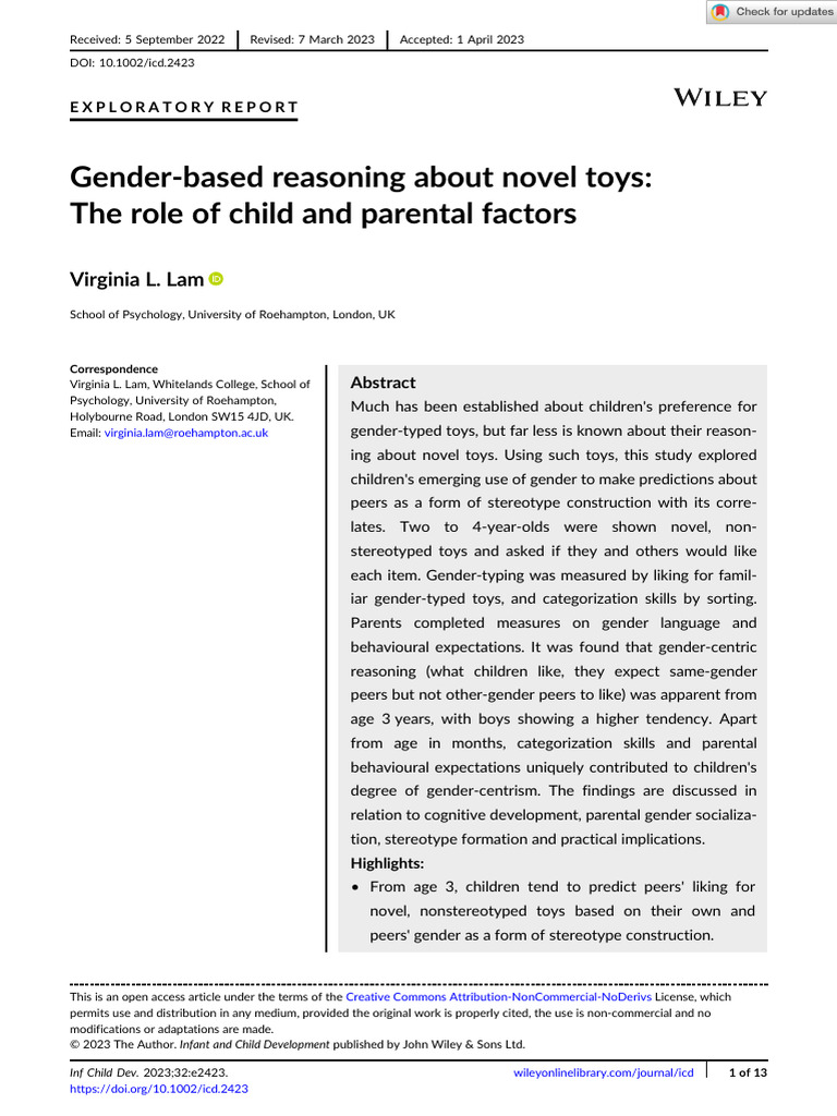 Infant and Child Development - 2023 - Lam - Gender%E2%80%90based ...