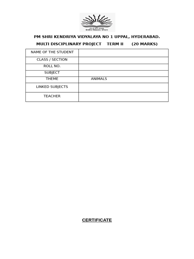 Multi Disciplinary Project on Animals | PDF