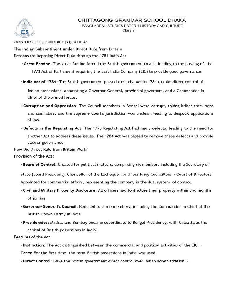 9 Class Notes & Questions From Page 41 To 43 | PDF | British Raj ...