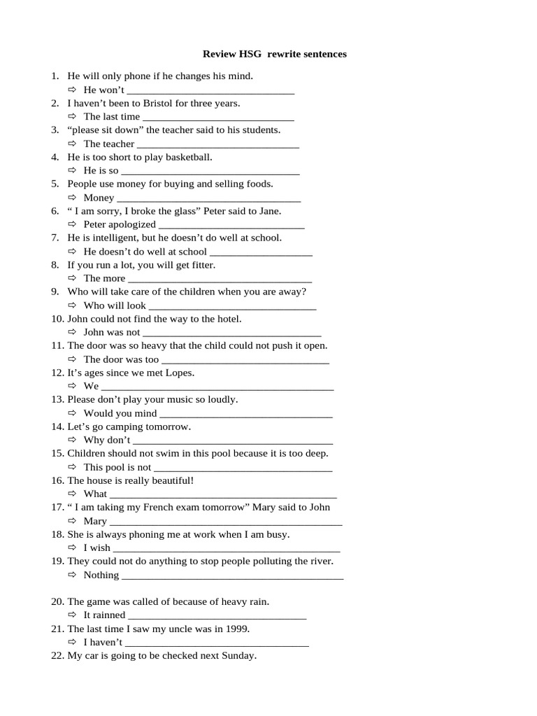 Sentence Rewrite Exercises | PDF