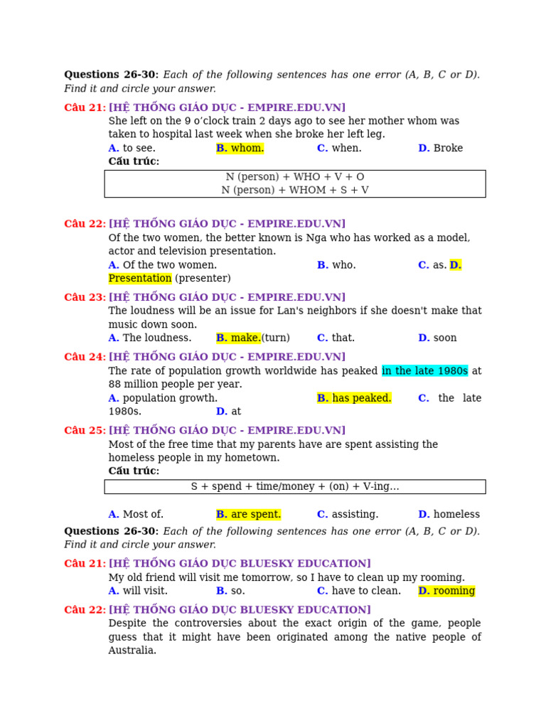 Correcting Sentence Errors - Empire 2nd Lesson | PDF