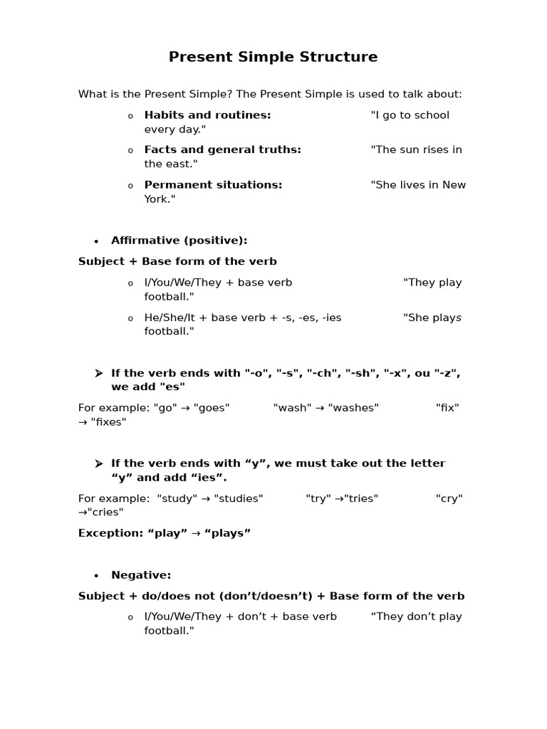 Present Simple Structure - Base | PDF | Lunch | Meal