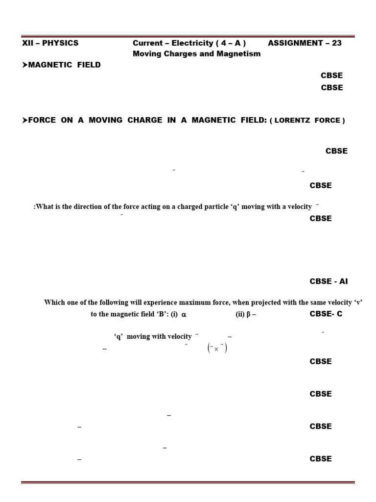 4 (A) - 2024 - Moving Charges & Magnetism - Assignment - 23 PDF | PDF ...