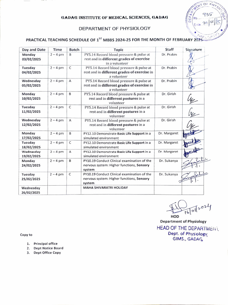 February 2025 MBBS Practical Schedule | PDF | Medical Specialties ...