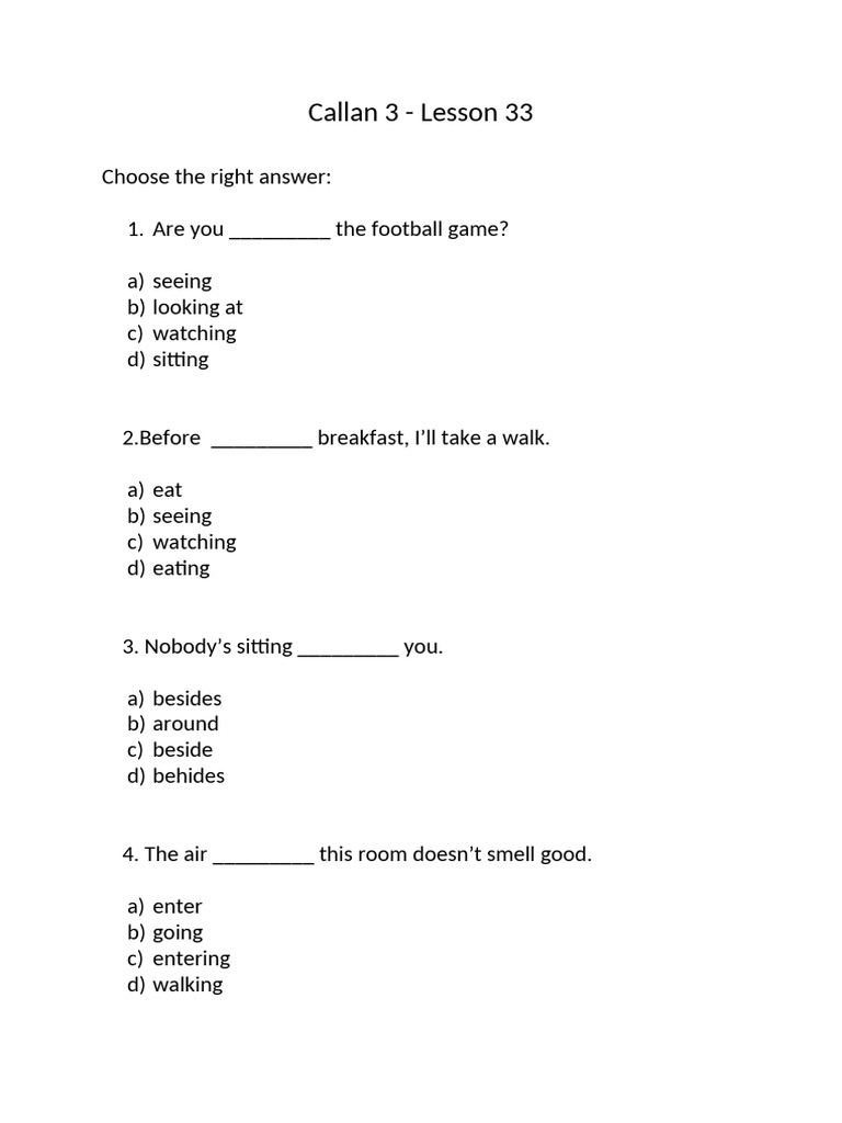 English Grammar Quiz: Lesson 33 | PDF