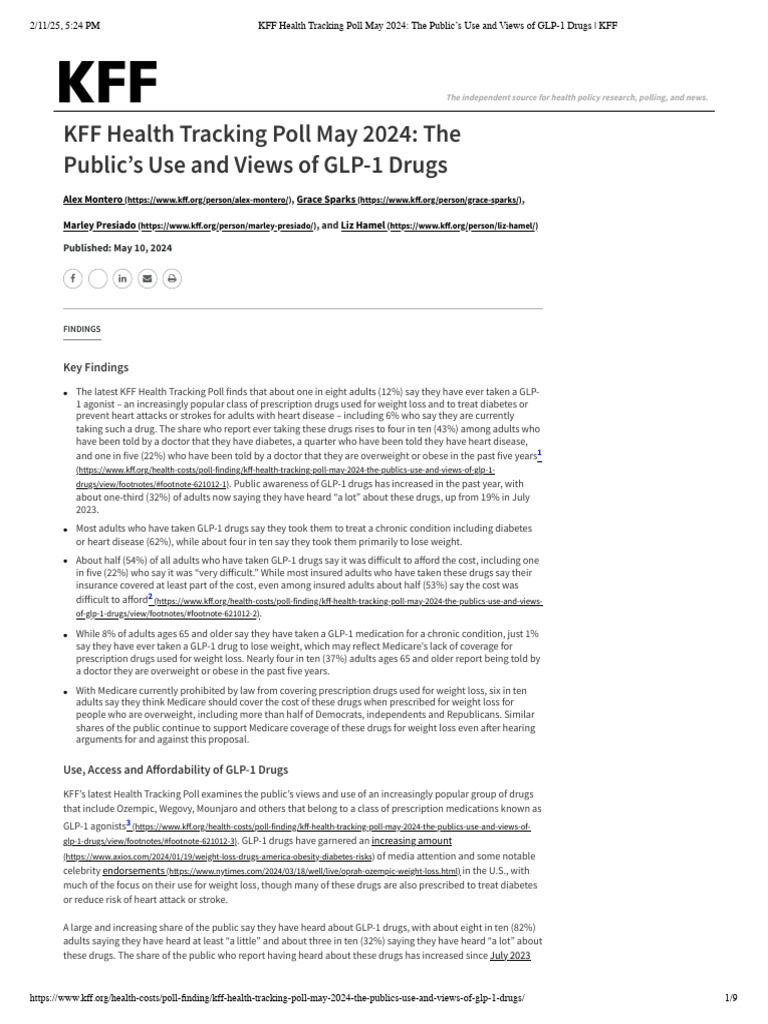 GLP-1 Drug Use: KFF Poll Findings 2024 | PDF | Chronic Condition