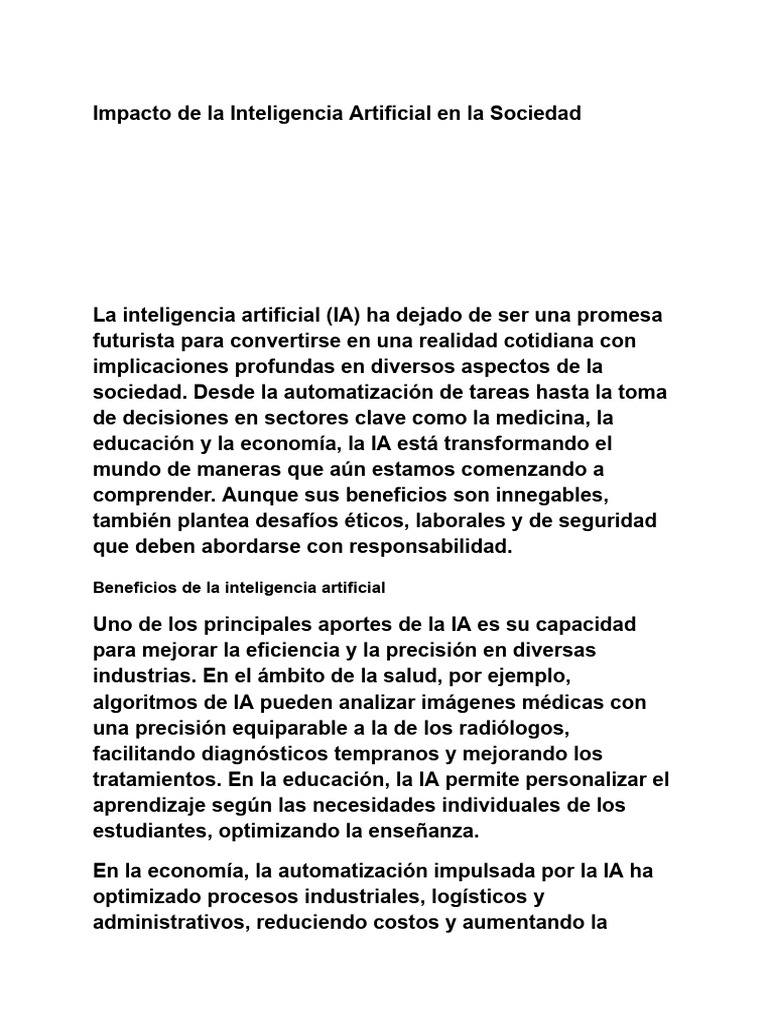 Impacto de la IA en la Sociedad Actual | PDF | Inteligencia artificial ...