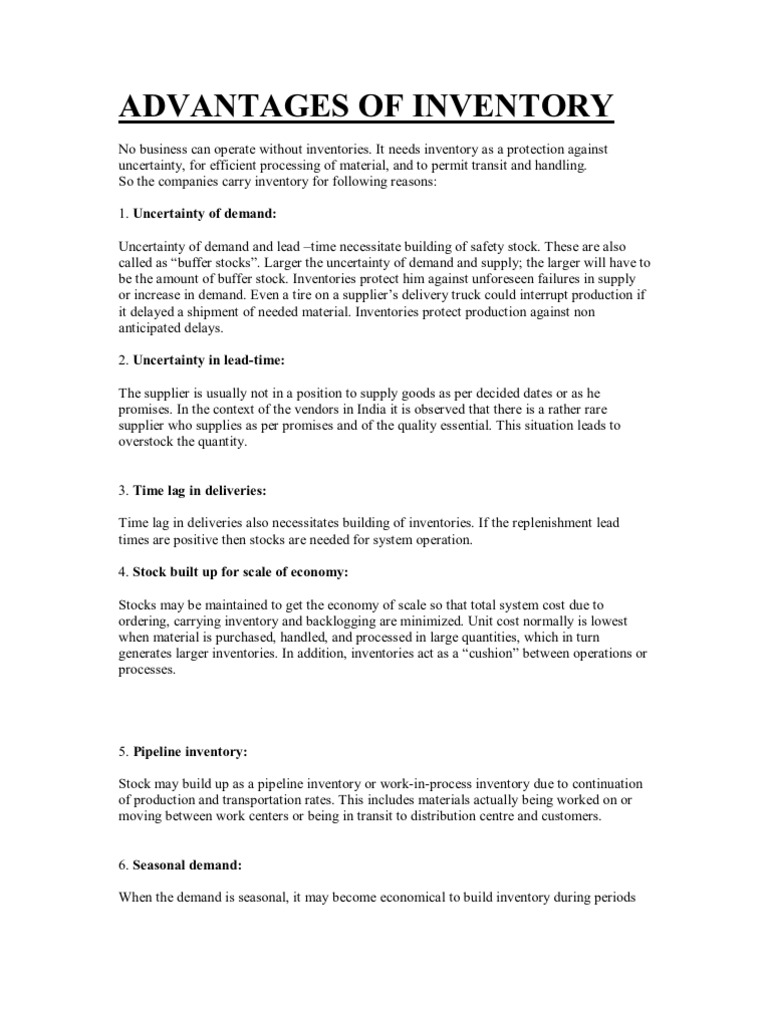 Advantages and Disadvantages of Inventory