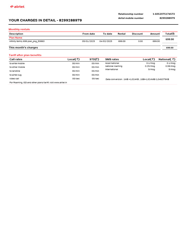 Your Charges in Detail - 8299288979: Monthly Rentals | PDF | Wireless ...