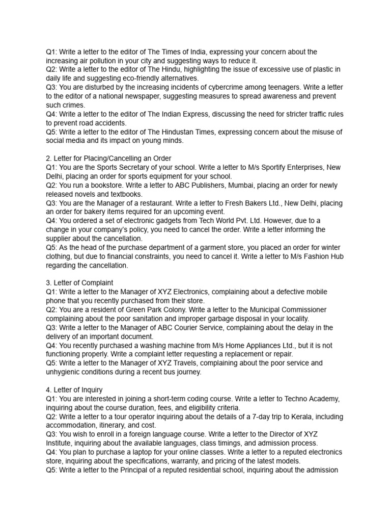 Letters Addressing Social Issues and Orders | PDF