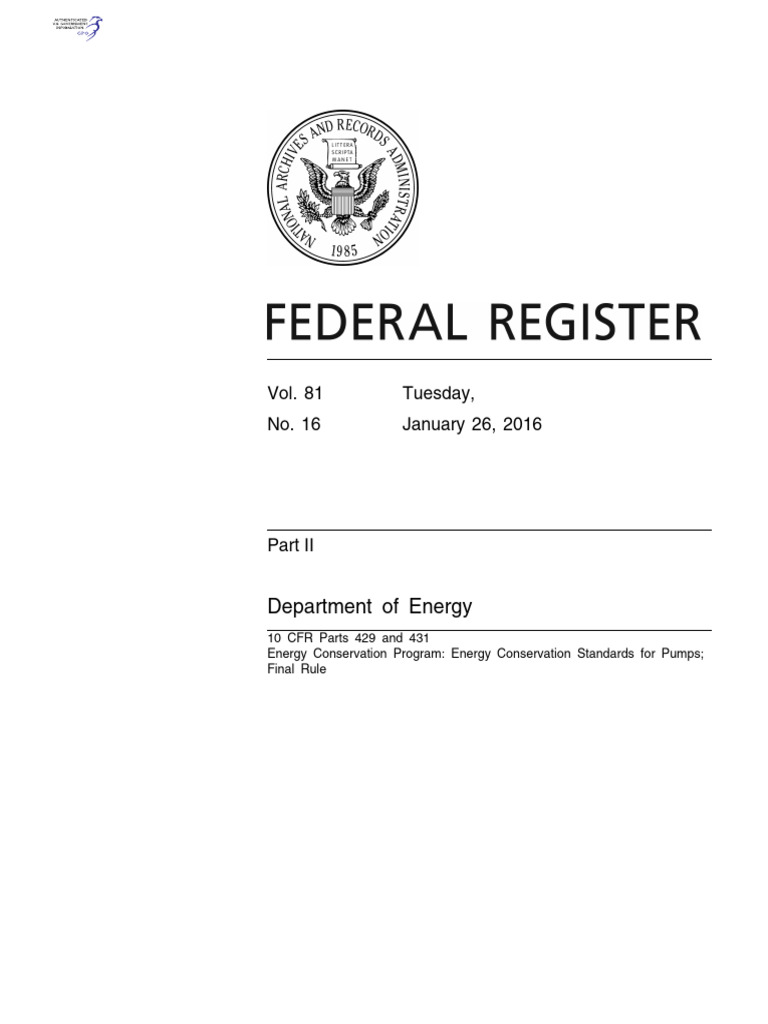 Energy Standards for Pumps Final Rule | PDF | Energy Conservation | Pump