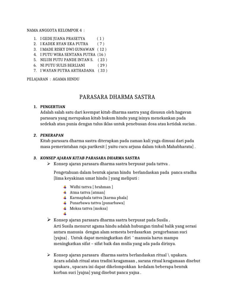 Ajaran Parasara Dharma Sastra Kaliyuga | PDF