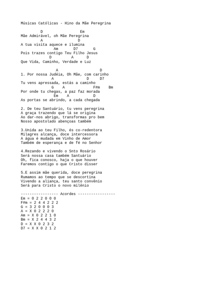 Hino da Mãe Peregrina - Partitura | PDF