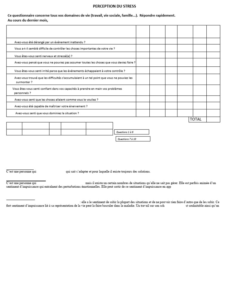 Questionnaire Sur Stress PRH | PDF