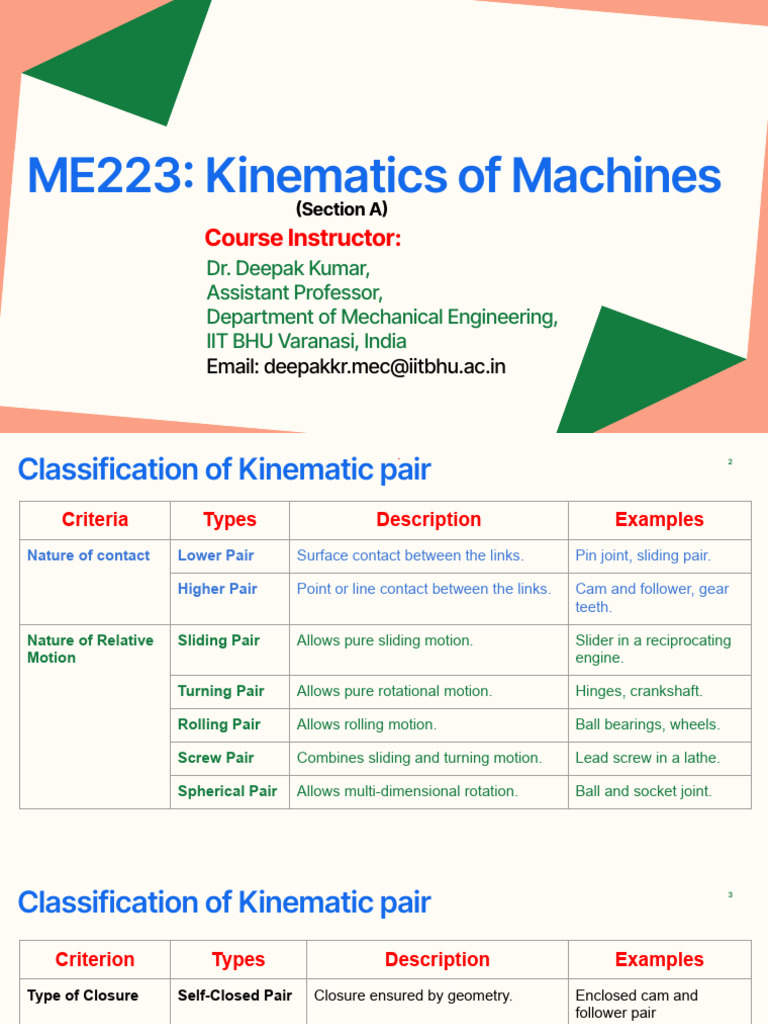 Week2_ME223_ Kinematics of Machines | PDF | Motion (Physics) | Tools