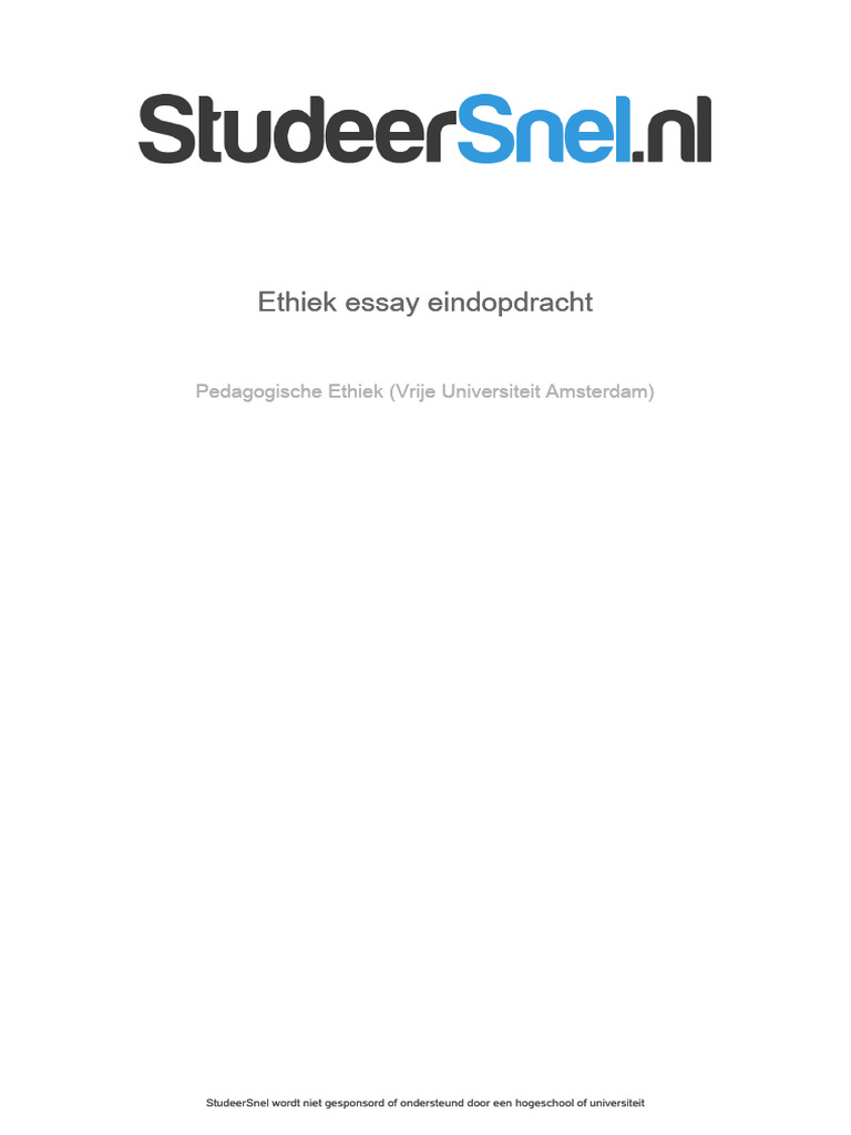 Ethiek Essay Eindopdracht - PDFF | PDF