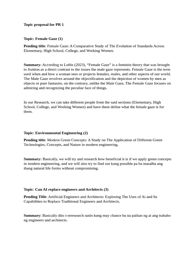 Topic Proposal for PR 1 | PDF