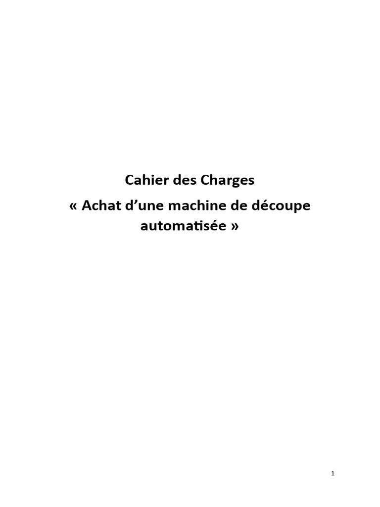 Cahier des Charges Machine Découpe Automatisée | PDF