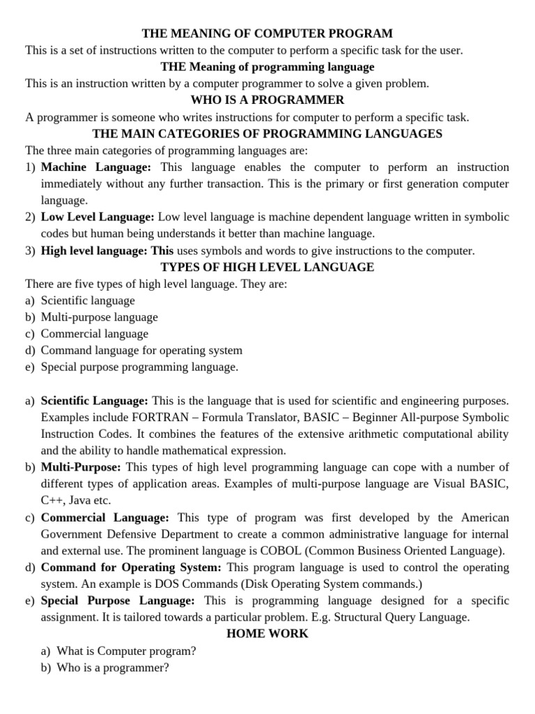 JSS 2 Week 1 i.c.t Note | PDF | Programming Language | Computer Programming